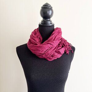 Vintage Ashley Cooper Textured Fringe Scarf, sarong – Dark Red (Preowned) career